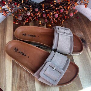 Verbenas Womens Sandals Reiko Velour Piedra Flat Sz 40Eu in Taupe